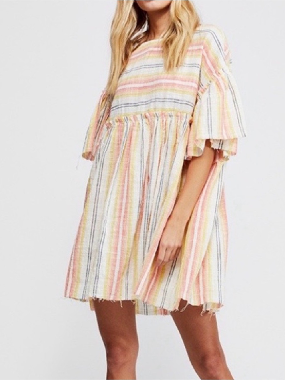 ✨ Free People Summer Nights Mini Dress Multicolor Striped Fringe Hem‎ Size Small